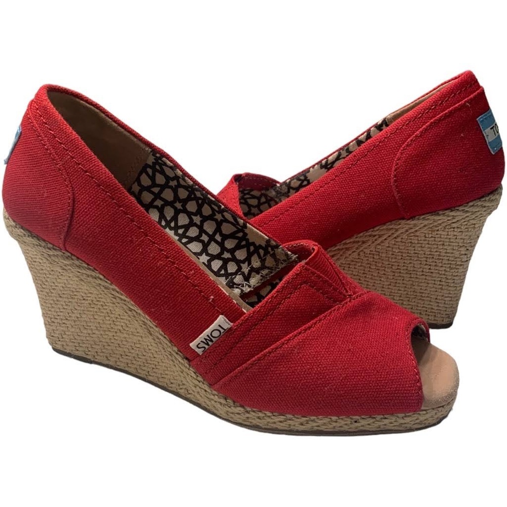 Toms Calypso Open Toe Wedge Red - image 1
